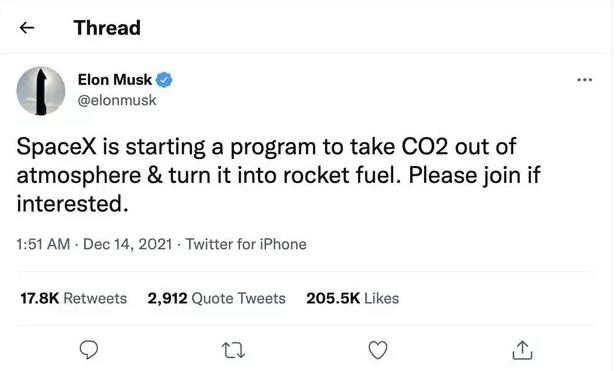 ایلان ماسک دی اکسید کربن را به سوخت موشک تبدیل می کند