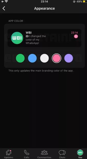 واتس‌اپ روی قابلیت شخصی‌سازی تم رنگی اپلیکیشن خود کار می‌کند